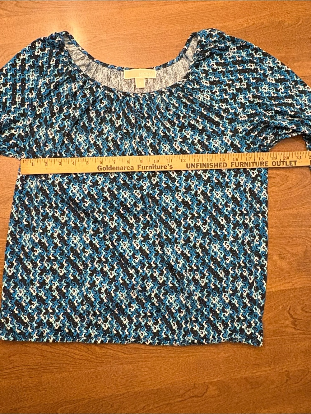 Michael Kors Blue Multi-Pattern Scoop Neck Short Sleeve Top